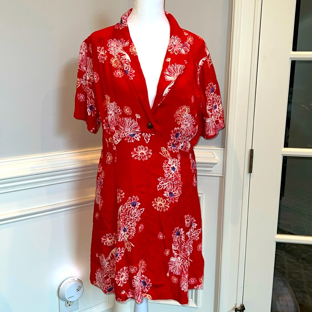 Free People Red Buttoned Sundress with Notched Collar